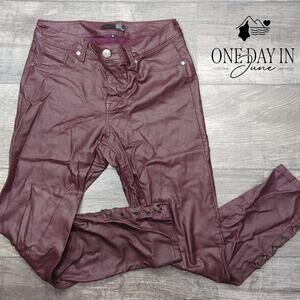 1822 Denim Coated Skinny Jeggings Burgundy Lace Up Ankle Pants Size 10